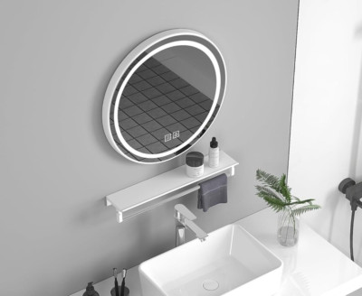 20'' LED Smart Bathroom Mirror with Floating Shelf, 3 Color Dimmable, Anti Fog