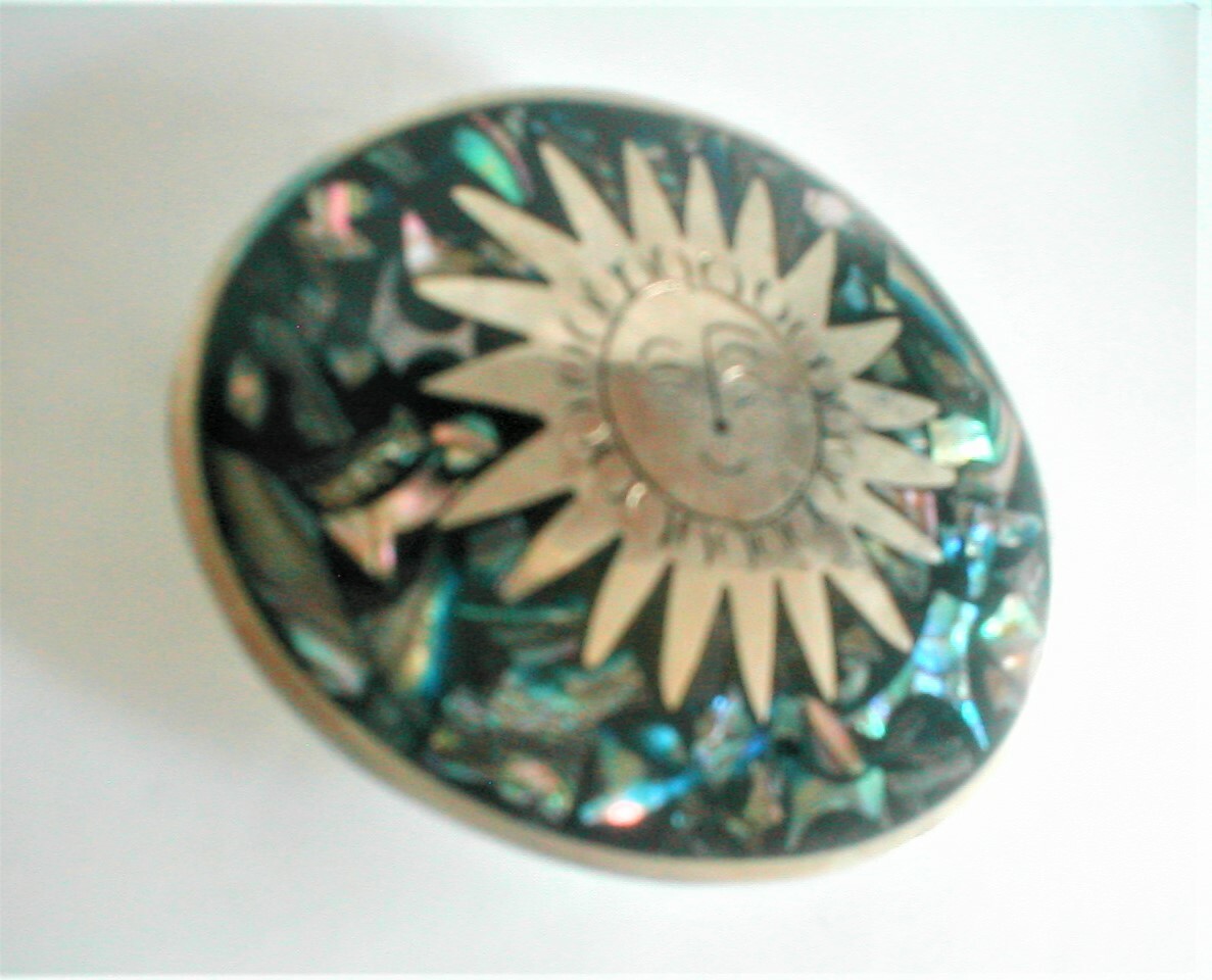 Alpaca Silver Belt Buckle with Abalone Inlay, Vintage 1970's Handmade, Used FINE