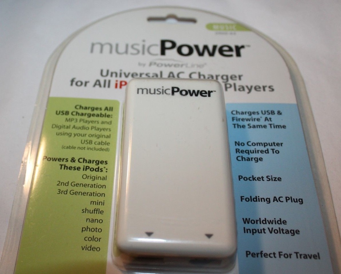 MUSIC POWER UNIVERSAL AC CHARGER MUSIC 0900-64 USB AND FIREWIRE iPODS & MP3 NEW