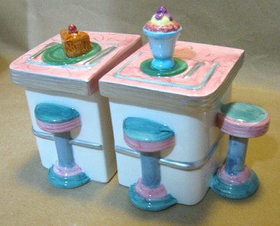 SODA FOUNTAIN SUGAR & CREAMER Kitchy's Diner Fitz & Floyd Omnibus 1995 50s Style