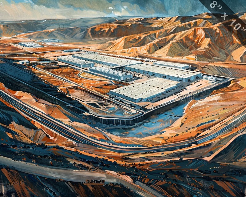 A Tesla Gigafactory oil painting 8x10 Print