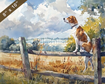 English Foxhound watercolor painting in a picturesque co 8x10 Print 