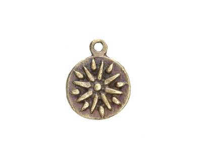 Small Antique Brass Sun Charm, 15x18mm, Mykonos Beads for Making Jewelry