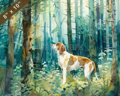 Treeing Walker Coonhound watercolor painting by a dense  8x10 Print 