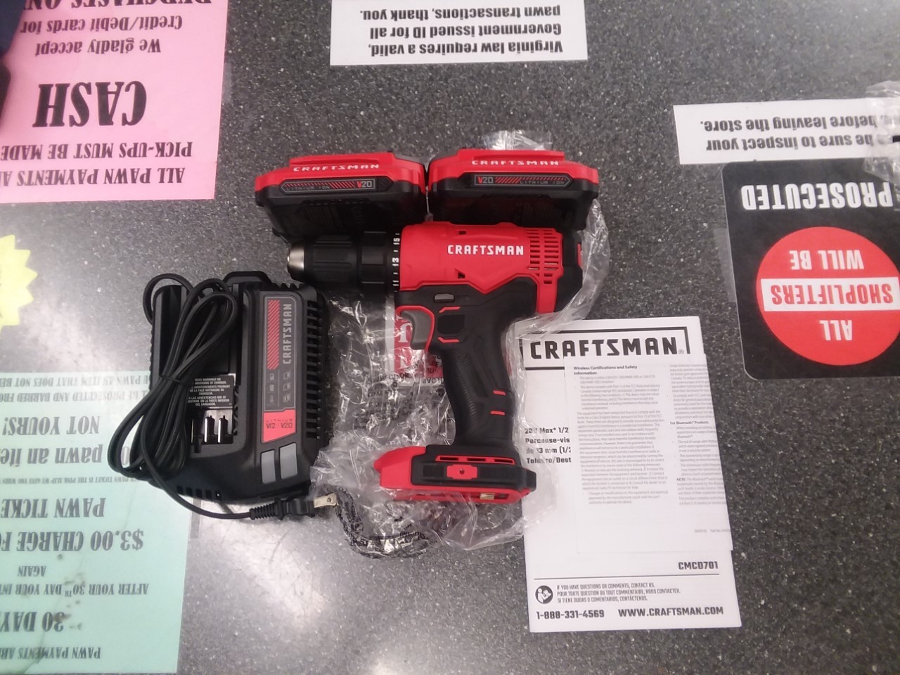 CRAFTSMAN 20-Volt Max 1/2-in Lithium Ion Cordless Drill WITH 2 BATTERIES