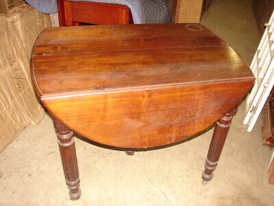 Antique Walnut Drop Leaf Table, Antique Round Drop Leaf Table