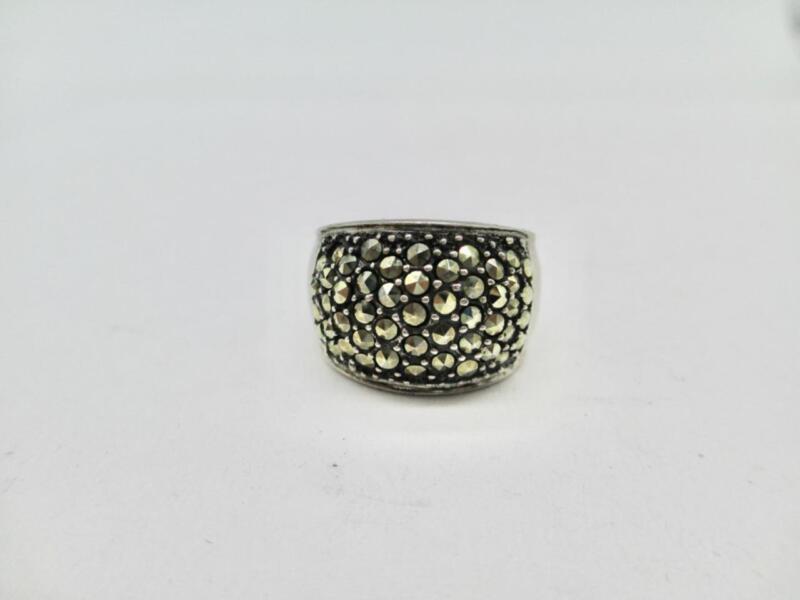 9.5 Gram Sparkling Marcasite Sterling Silver Band Ring Size 8.25