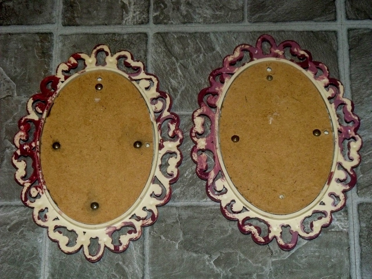 VTG HOMCO HOME INTERIOR FAUX WICKER BAMBOO WOOD OVAL MIRROR PLAQUE SET MAUVE 9.5
