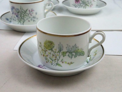 4 Richard Ginori Primavera Pattern Cups And Saucers Excellent Condition
