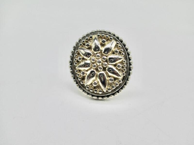 18.0 Gram Solid Sterling Silver Large Floral Medallion Ring Size 7.75