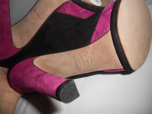 Pre-owned Chanel Suede Cap Toe Quilted Platform Pumps Heels Shoes Fuchsia Black $1095