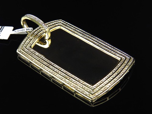 Pre-owned Jewelry Unlimited Mens 10k Yellow Gold Genuine White Diamond Dog Tag Pendant Charm 2.65" (3.82ct)
