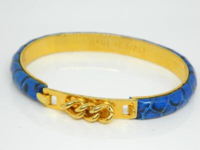 Made in Italy Blue Lizard Leather Gold Tone Hinged Bangle Bracelet- SEE OTHERS