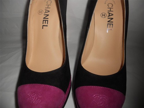 Pre-owned Chanel Suede Cap Toe Quilted Platform Pumps Heels Shoes Fuchsia Black $1095