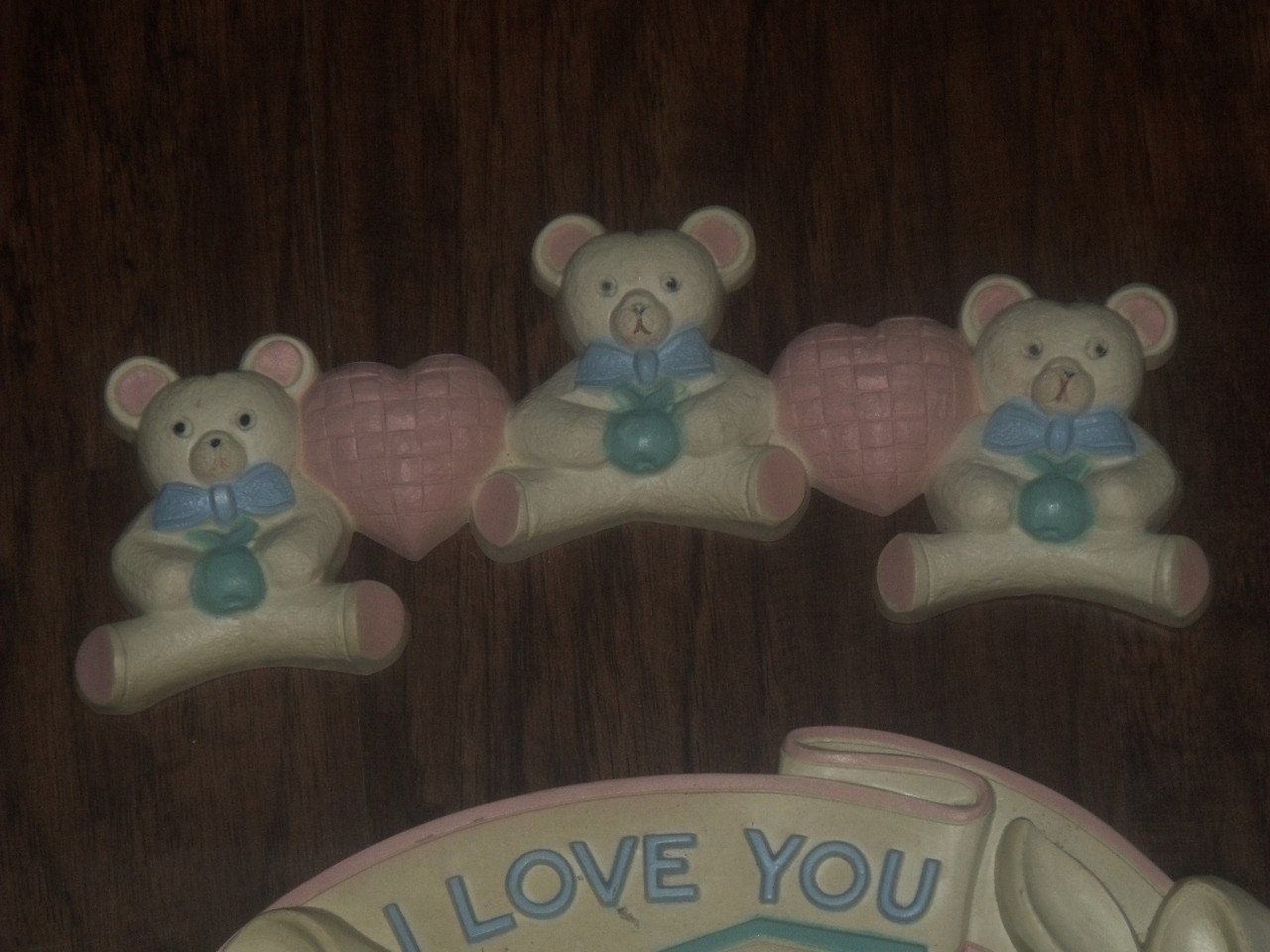 VTG HOMCO CHILD BABY NURSERY WALL PLAQUE ABC BUNNY RABBIT BEAR HEART PLAQUE SIGN