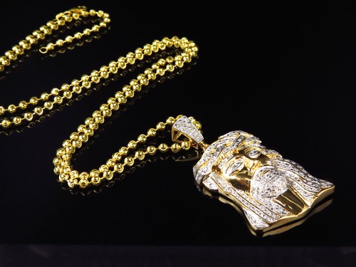 Pre-owned Jewelry Unlimited Genuine Diamond Jesus & Cross Pendant Chain In Yellow Gold Plated (0.75ct) 1.75" In H-i