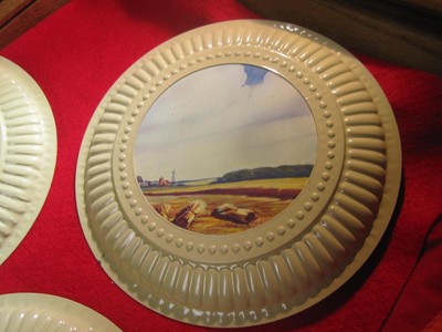 3 VINTAGE STOVE PIPE CHIMNEY FLUE VENT COVER FARM SCENES NEW OLD STOCK