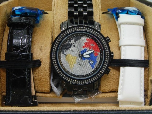 Pre-owned Joe Rodeo Mens  Tyler Diamond Watch Jojino Jojo 2 Ct Color World Map Dial - Jty13 In White