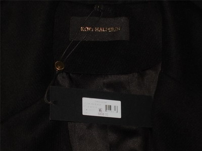 Pre-owned Kobi Halperin Channing Notch Collar Fur Pocket Long Coat L Black Msrp$898