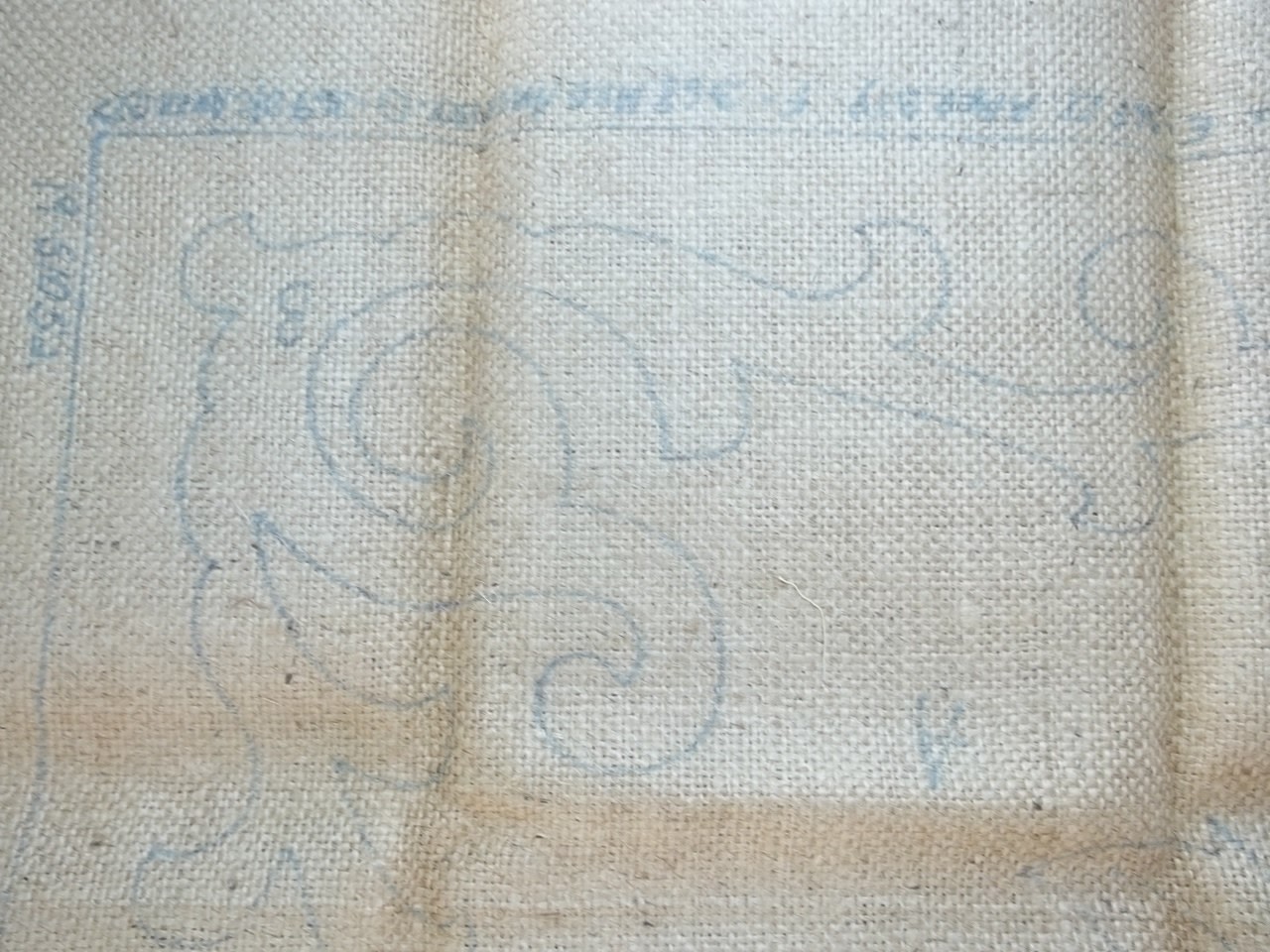 Vintage Burlap Hooked Rug Flowers Scrolls Rectangle Unfinished