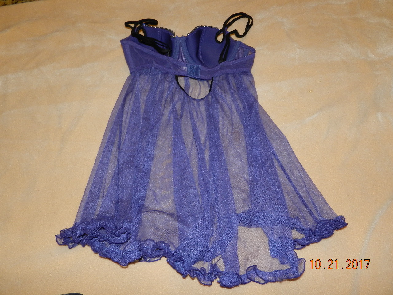 Frederick's of Hollywood Purple Sheer Babydoll Nightie Negligee Size M Medium