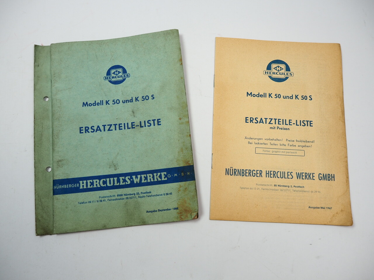 Hercules K50 K50S Motorrad Ersatzteilliste Preisliste 1966/67