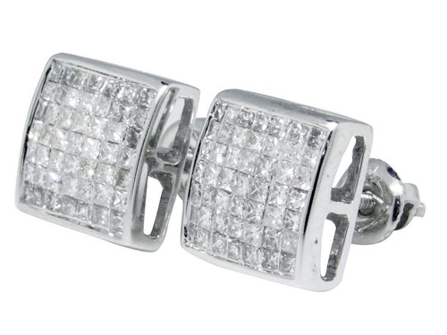 Pre-owned Jewelry Unlimited Mens Ladies 14k White Gold Bezel Princess But 8 Mm Diamond Stud Earrings 3/4 Ct In G-h