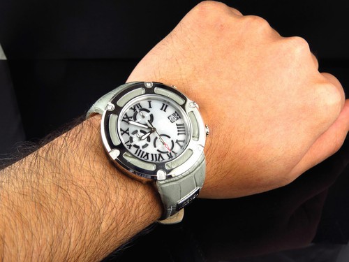 Pre-owned Aqua Master Mens  El Russo W346 Grey Stainless Steel Genuine Diamond Watch .20ct