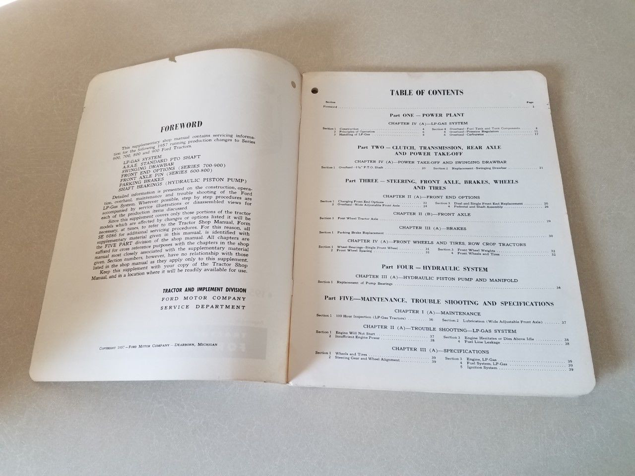 1957 Tractor Shop Manual Supplement for Ford Tractor 600 700 800 900