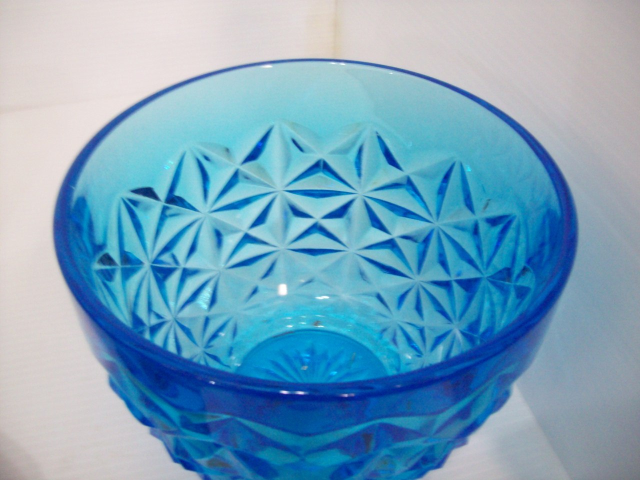 Aquamarine Blue Cobalt Large Glass Serving Bowl Diamond Pattern 6