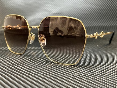 Pre-owned Gucci Gg0882sa 003 Gold Square Women's 60 Mm Sunglasses In Brown