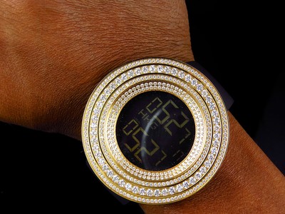 Pre-owned Jojino Xl Men /joe Rodeo 53mm Custom Simulated Diamond Watch In Yellow Gold Steel
