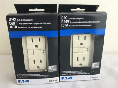 *2 Eaton Lt Almond GFCI Self-Test Receptacles +Matching Wallplate SGF15LA-M-L ST