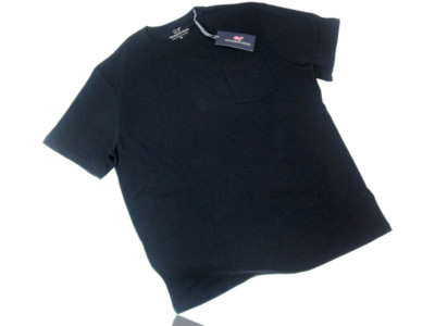 Vineyard Vines Men's T-Shirt, Solid Black, Short Sleeve Pocket Tee Medium, New