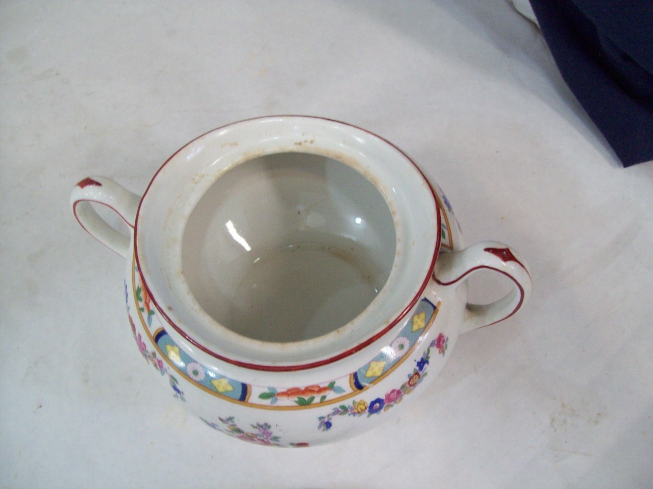 J & G Meakin Richmond White Floral Swag Sol Backstamp Sugar Bowl + Lid