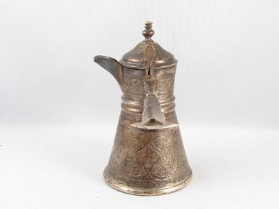 ANTIQUE/VINTAGE TURKISH ARABIC ISLAMIC DALLAH SILVER COFFEE POT W/ ENGRAVING