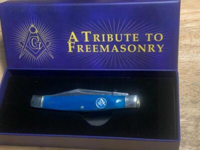 Rough Ryder Blue Smooth Bone Masonic Stockman 3 1/4'' Pocketknife RR1764