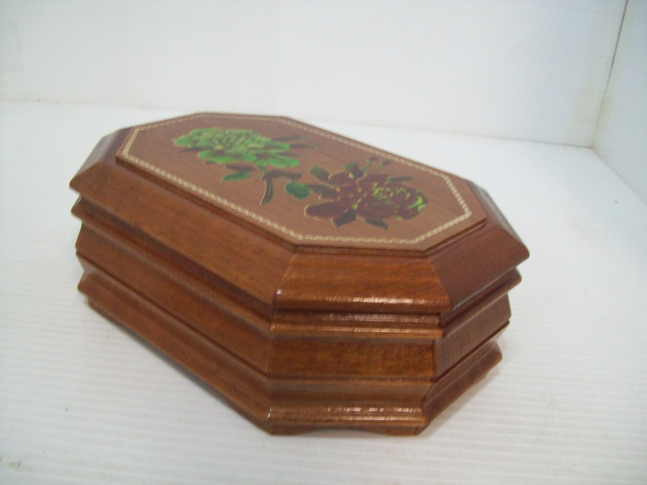 Vintage Powell Wooden Jewelry Box with Floral Top Box 45