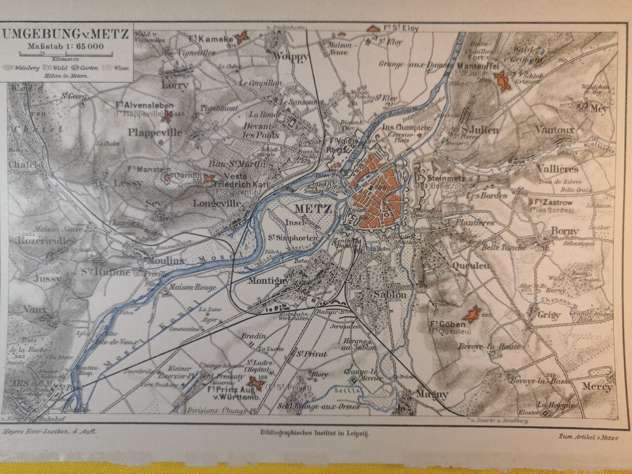 1907 - Metz France City Plan Map Original Vintage Geography