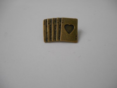 New w/o Tags~Antique Gold 1'' x 1'' Royal Flush Poker Card Hand~Pin/Brooch