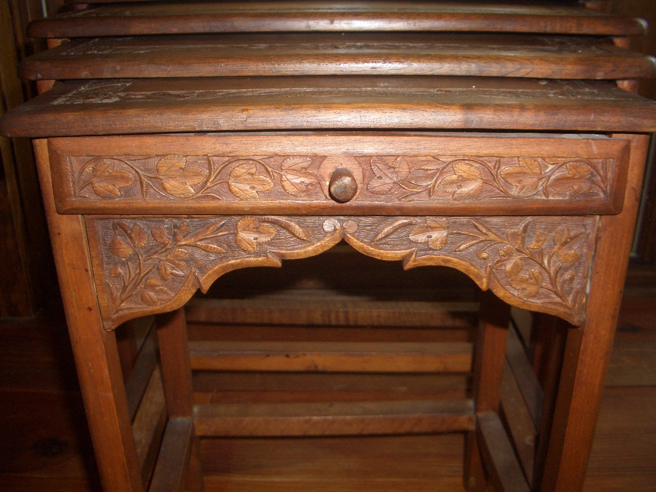 Nest of Tables, Oriental Influence, Walnut, Side, Early 20th Century