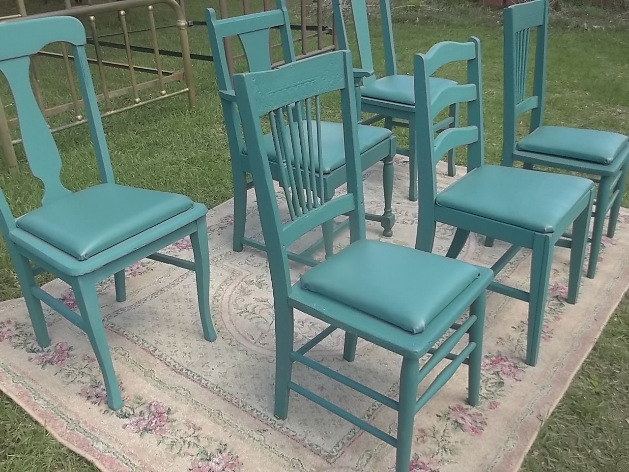 6 Eclectic Dining /Kitchen Country Farmhouse Chairs-Painted Teal Blue;New Seats