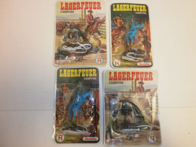 4 Hausser Elastolin Figures Wild West 7cm Campfire 6954 + 6955 OVP