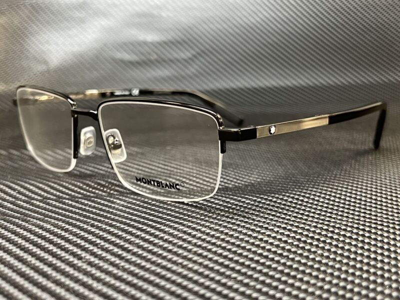Mont Blanc MB0020O 001 Black/Silver Men Authentic Eyeglasses Frame 56 mm