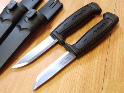 2 Pc Lot Mora Morakniv Basic 511 8'' Black Carbon Steel Survival Camp Knife 01830