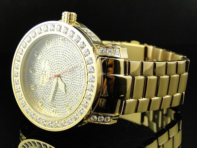 Pre-owned Khronos Mens Yellow 1 Row Ice Bezel  Jojino Joe Rodeo Genuine Diamond Watch