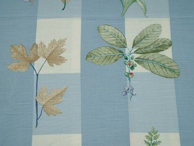 5 yds Vintage Waverly BOTANICAL STUDIES Blue Block Home Decor Decorator Fabric