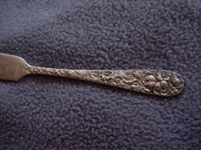 1892 Stieff Rose Repousse sterling individual butter spreader
