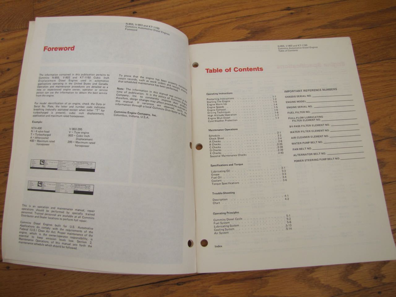 Cummins Operation Maintenance Manual Diesel Engine N855 V903 KT1150 USA & Canada