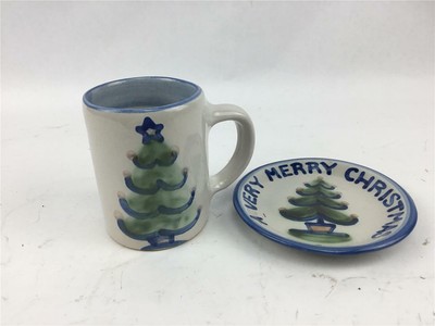 M.A. Hadley Pottery Christmas tree mug & coaster Ho! Ho! Inside Cup